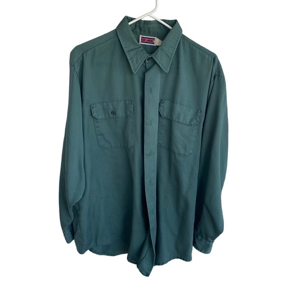 Vintage Workwear Big Mac Mechanic Work Shirt Green Mens Made in USA 80s 90s - Picture 1 of 6